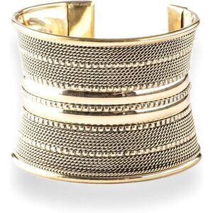 Women's Brass Polished Gold Color Indian Hand Made Wide Arm Cuff Bangle
